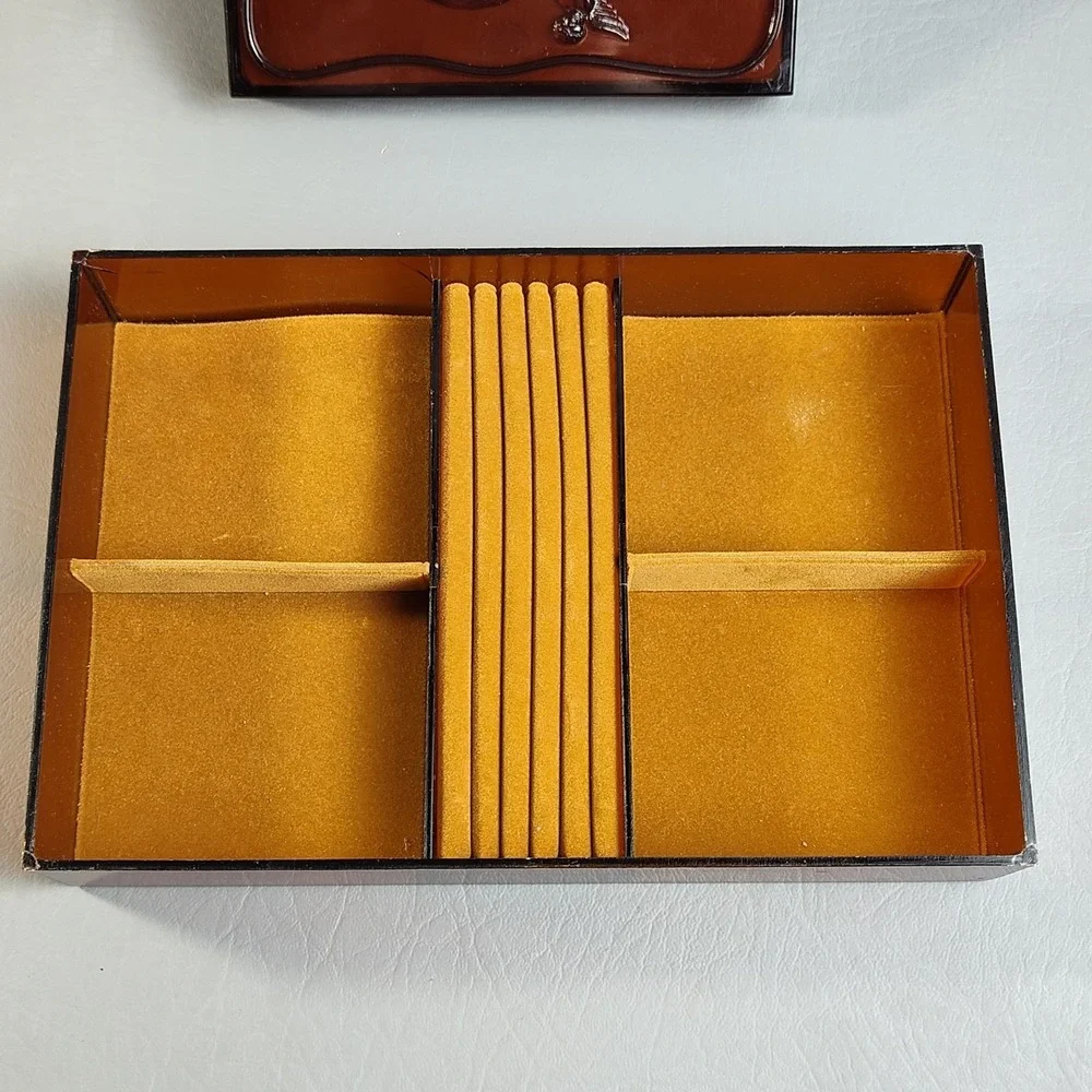 Vintage MCM Vanity‎ Jewelry Box With Freestanding Mirror Frame Lid Amber